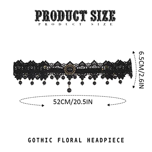 Catery Gothic Forehead Chain Halloween Lolita Black Pearl Lace Hair Bands Gothic Vampire Headdress Cosplay Ball Retro Handmade Gothic Headpiece For Women And Girls thumb #2