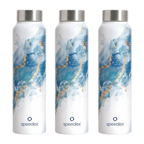 Image of Speedex Stainless Steel Printed Water Bottle 1 Ltr 1000 ml, BIS Approved, Leak Proof Screw Cap Bottle for Office, School, Travel, Daily Use for Men, Women, Kids, Adults, Ice Marble, Set of 3