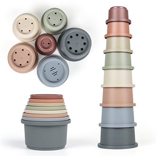 Image of Flypear Stacking Cups Toy for Baby 6-12 Months, 8PCS Nesting Cups Set for Toddler 1-3, Kids Bathing and Counting Stackable Toy for Early Educational Learning, Birthday Gifts for Boys and Girls