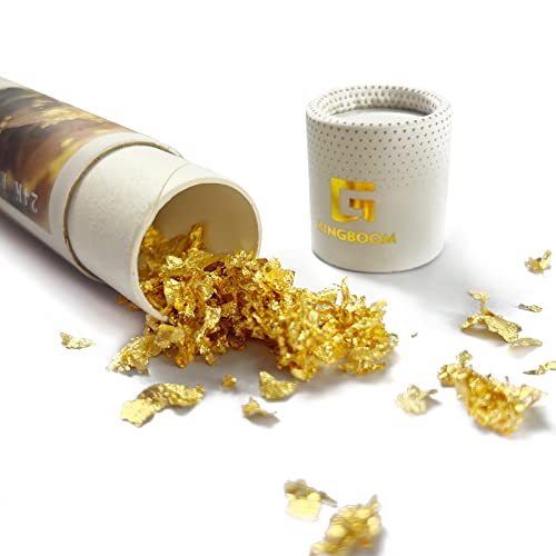 KINGBOOM 24K Gold Leaf Flakes, 50mg Edible Gold Flakes for Cakes,Drinks,Bake