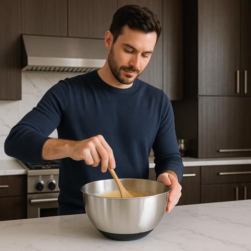 Miniatura 2 de Mge - Cuenco Para Mezclar Con Escala Medidora - Bol De Cocina Multiusos - Frutero - Ensaladera - Bol Ensaladera, Mixing Bowl - Acero Inoxidable - Base Antideslizante - 26 Cm