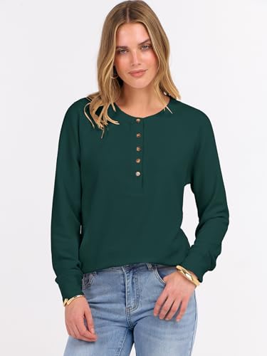 Image of ANRABESS Women's Waffle Knit Henley Top Long Sleeve Shirts