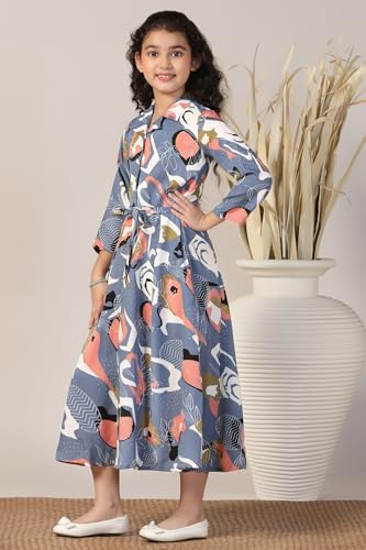 Image of Fashion Dream Girls Calf Length Abstract Printed Dress|Western Midi Dresses|Long Frock for Kids