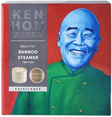 Ken Hom KH506 Bamboo Steamer | 20 cm | Excellence | Two-Tier Food Steamer/Vegetable Steamer | Includes Bamboo Lid & 2 x Bamboo Baskets | Not Dishwasher Safe