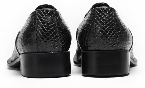 Santimon Men’s Slip-On Dress Loafers with Gold Chain & Metal Toe – Mixed-Texture Crocodile Embossed Leather Wedding Party Disco Bar Shoes3