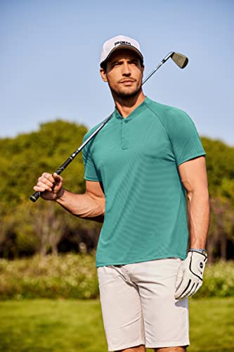 Coofandy Men's Quick Dry Golf Shirts Short Sleeve Casual Collarless Polo Shirt Breathable Running Shirt Green #TOP1