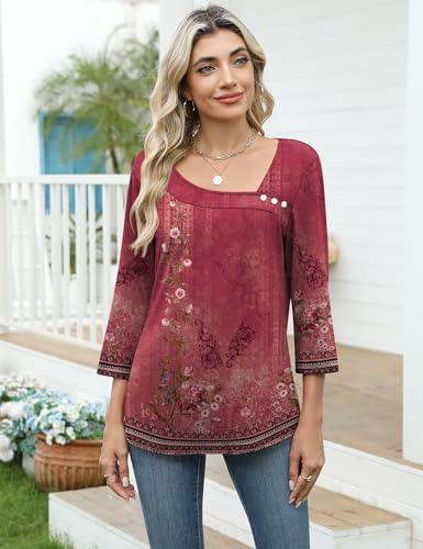 Image of LOMON Womens 3 /4 Length Sleeve T Shirts Asymmetrical Neck Tops Business Blouses for Women Fashion 2026