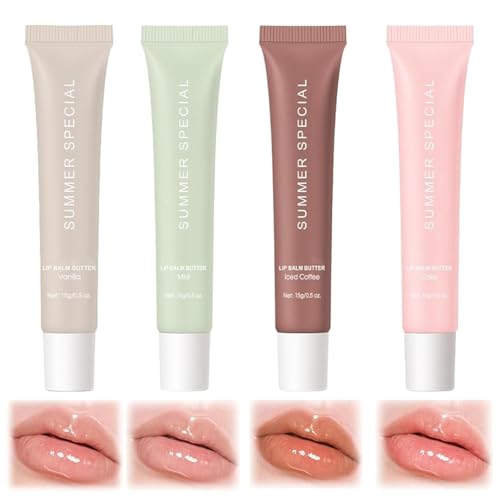 4 PCS Summer Lip Butter Balm Glossy Butter Balm Set,Instant Moist...