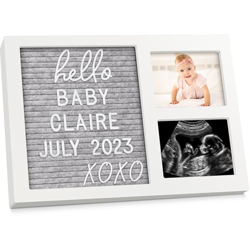 Image of Nursery Picture Frame with Felt Letter Board - Baby Keepsake Frame for Ultrasound Photo & Birth Announcement, Boys & Girls Gender Reveal Gifts, Cute Baby Shower Gifts for New Mom(Alpine White)