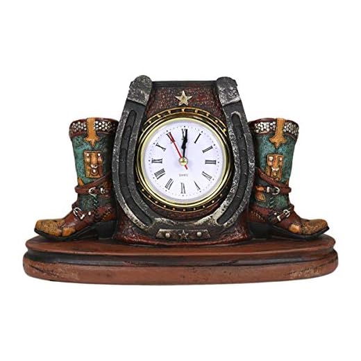 Ebros Country Western Star Lucky Horseshoe Turquoise Cowboy Boots Designer Resin Analog Desktop Table Clock 9.25" Long Decorative Home and Office Rustic Accent