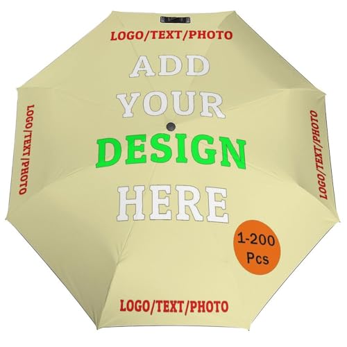 KOALEIU Customized Umbrellas with Picture Logo Text Personalized Folding Portable Windproof Umbrellas for Rain Sun Company Advertising Funny Good Gifts for Men Women Boss Family, PaleGoldenrod