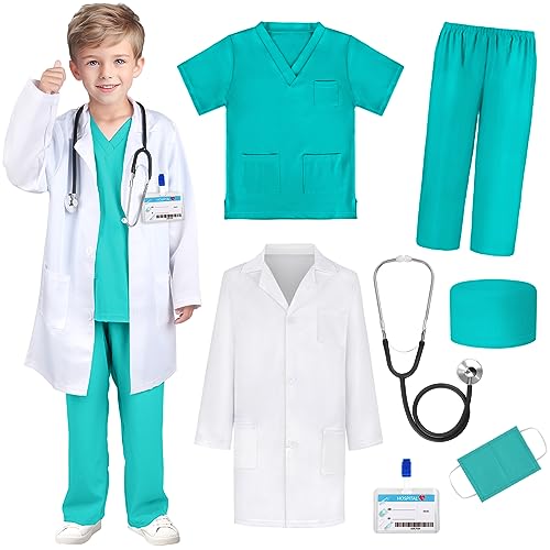 GIFTINBOX Doctor Costume for Kids Doctor Lab Coat for Kids Real Stethoscope, Girls Halloween Costumes for Kids age 3-12