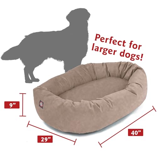 Image of Majestic Pet Large Dog Bed for Big Dogs, Washable Orthopedic Donut Cuddle Bed with Bolster, Soft & Fluffy Calming Pet Bed for Large Sized Dog, Faux Suede Stone 40x29x9 Inch