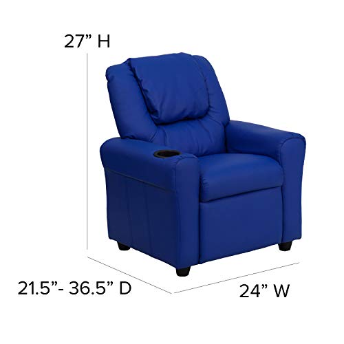 Emma + Oliver Blue Vinyl Kids Recliner With Cup Holder And Headrest #TOP1