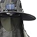 UxicRuya Outdoor Solar Fan Hat Wide Brim Sun Protection Rechargeable Fishing Hat with Face Neck Cover Flap for Camping, Beach, Travel, Dark Green