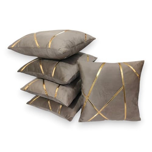 Image of Zikrak Besur Gold Stripe On Velvet|Pack of 5 Cushion Cover|for Home Decoration|Living Room Decor|Hotel Premeuim Quality Cushion Cover|Exclusive ON Amazon (Mouse, 26 x 26 INCH(65 X 65 CM))
