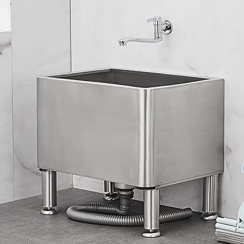 SaryEdge Commercial Floor Mop Sink, Stainless Steel 30cm Large Capacity Deepening Mop Sink, Floor Standing Mop Sink Suitable for Home Outdoor Courtyards,