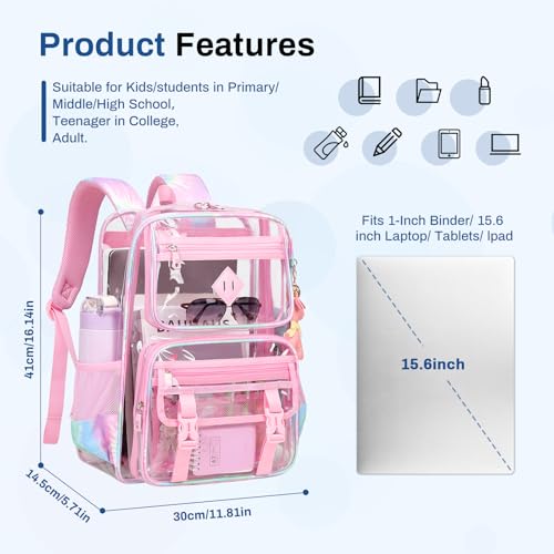 Clear Backpack for School, PVC Clear Bookbag Heavy Duty Transparent Backpack for Stadium Events See Through Bag3