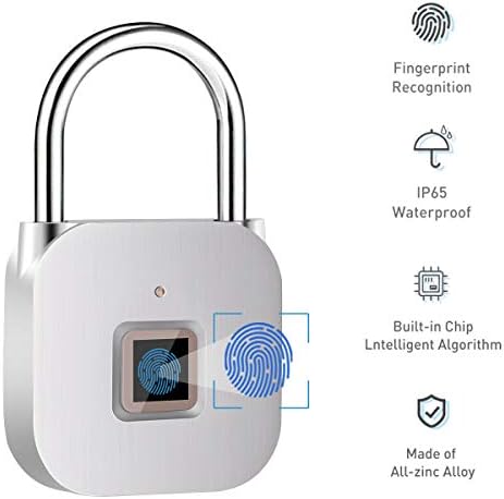 Fingerprint Padlock, Keyless Gym Locker Lock for Sports, School & Employee Locker, Suitcase, No APP Smart Lock