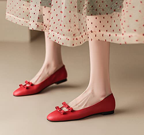 Alyaafifa Comfortable Real Leather Flats Pumps for Women Round Closed Toe Mary Jane Dress Shoes Dating Party Shopping2