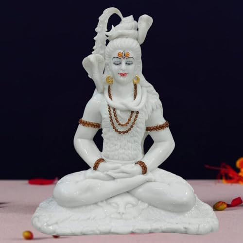 Image of Handicrated Marble Shiv ji Statue Shankar Bhagwan for Home /Temple,Shiv Ji ki Murti | Marble Dust Shankar Bhagwan Statue | Bholenath Murti(12x7x15-inch)