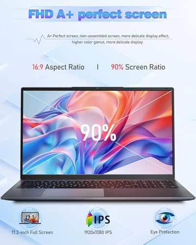Image of MYW 17.3 inch Laptop Computers, 3500U (Up to 3.7GHz),8GB DDR4 RAM 512GB SSD,1920 * 1080, Type-C(Date), WiFi5,BT,RJ45,Dual Stereo Speakers, Backlit Keyboard