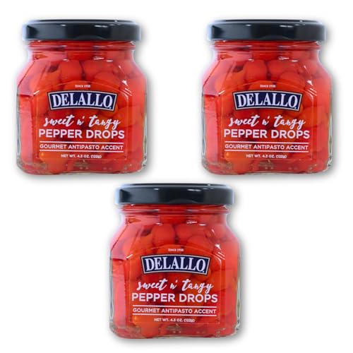 DeLallo Sweet & Tangy Pepper Drops, Red Mini Peruvian Peppers