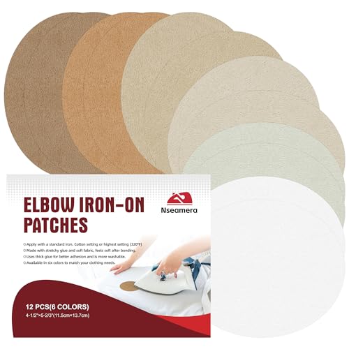 Nseamera 12pcs Iron-On Suede Patches for Clothes &ndash; 6 Colors Elastic Fabric Repair Patches for...