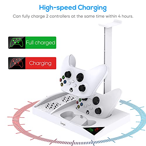 Upgraded Vertical Cooling Fan Stand for Xbox Series S, Cooler Fan System Dual Controller Charging Dock Station with 2 x 1400mAh Rechargeable Battery Pack, Headphone Bracket for Xbox Series S (White) - Thumbnail 5
