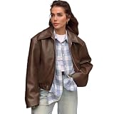JTQYFI Chaquetas recortadas de sintético Solapa Cremallera Motos Biker Coat con bolsillos Chaquetas de motocicleta Outwear Ropa de otoño Casual Zip Up Motos Bike Coat Outwear