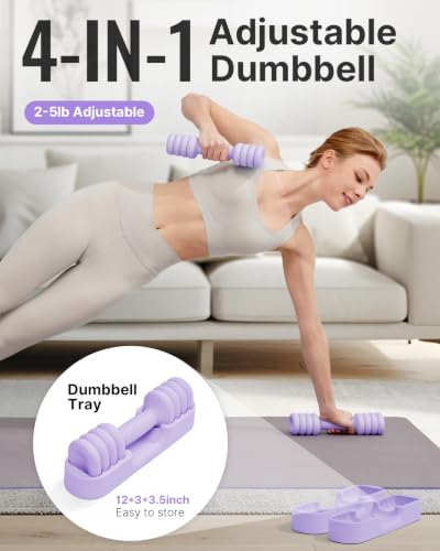 Image of YOTTOY Adjustable Dumbbell Set of 2, 4-in-1 Hand Weights for Women at Home, Compact Free Weights Dumbbells Set with Soft Grip and Base, 2-5 lbs Each for Home Gym