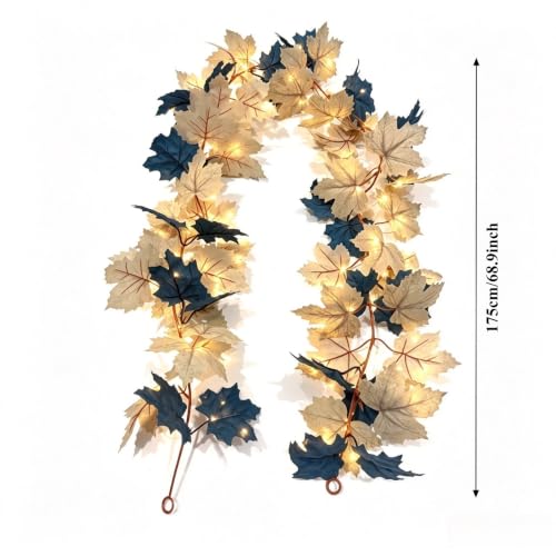3PCS Thanksgiving Simulation Maple Leaf Fall Garland with Led Lights, 69in | Artificial Deciduous Fake Vines For Staircase Dining Table Fireplace Mantel Home Decor Hanging Vines Farmhouse Fall Decor - image 2