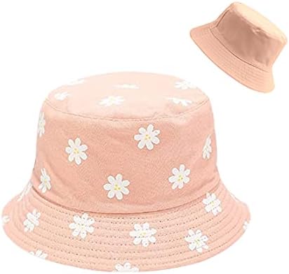 Unisex Bucket Hat Cotton Casual Sunscreen and Windproof Reversible Outdoor Lightweight Printed Travel Beach Sun Cap for Men Women (Gesang Flower Pink