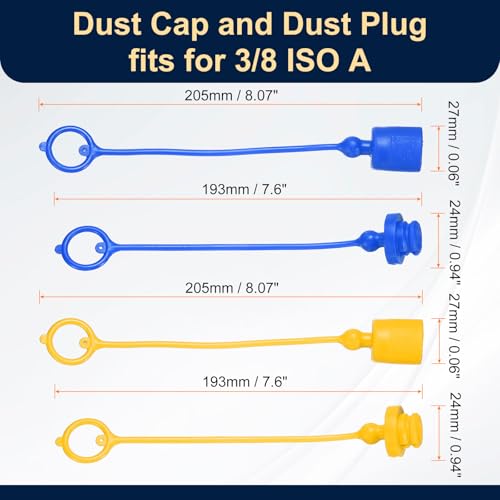 Image of HARFINGTON 2Sets 3 /8 Hydraulic Hose Dust Cap and Plug Kit, ISO-A Male Dust Cap & Female Plug Cover Quick Disconnects Air Coupler Cover Port Plug Fittings with Retention Ring, Blue /Yellow