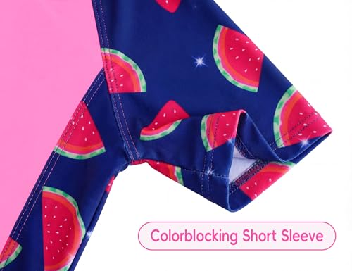 Image of Girls Swimsuit 2 Piece Rash Guard Set Short Sleeve Bathing Suits UPF 50+ Summer Beach Swimwear