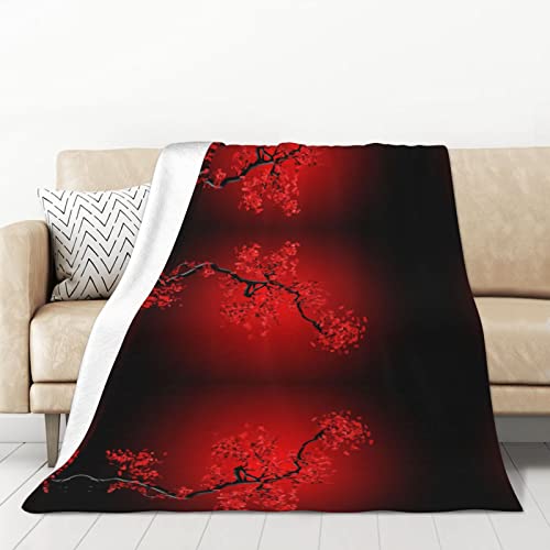Couverture flanelle chaude et douce à fleurs rouges pour lit confortable