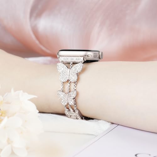 Image of Butterfly Band for Apple Watch Bands 44mm 45mm 46mm Starlight | Series 11 10 9 8 7 6 5 4 3 iWatch SE Ultra Band for Women, Slim Thin Metal Fancy Bling Dressy Strap for Apple Watch Band