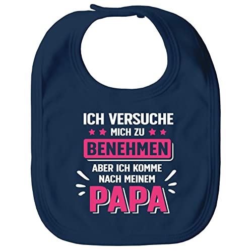 MoonWorks® Baby Lätzchen groß bedruckt mit Spruch Ich versuche mich zu benehmen witzige Sprüche Babylatz Mädchen navy unisize