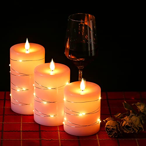 Flameless Candle,Battery Powered With Embedded Starlight String, 3Pack Led Candles, 10-Key Remote Control, 24-Hour Timer Function, Dancing Flame, Real Wax.pink（Batteries Not Included） #TOP2