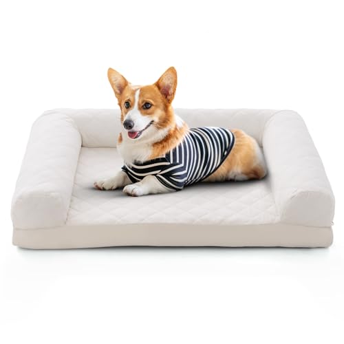 GOPLUS Orthopädisches Hundebett, Hundesofa mit Orthopädischer Hundematratze, seitlichen Rändern, waschbares Katzenbett, pflegeleichtes Haustiersofa für kleine und mittelgroße Katzen & Hunde (Beige)