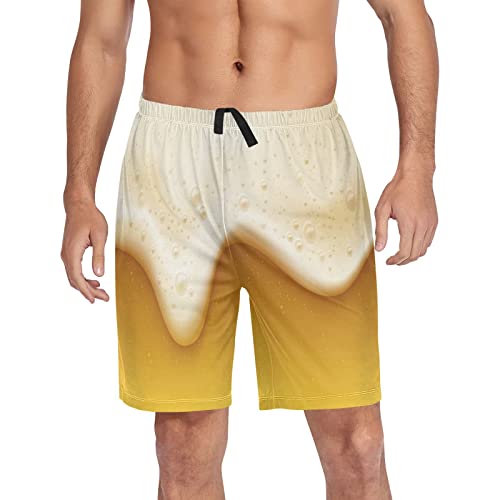 Pajama Shorts for Men Yellow Beer White Bubble Men's Pajama Bottoms Mens Lounge Sleep Shorts with Drawstring Pockets XXL