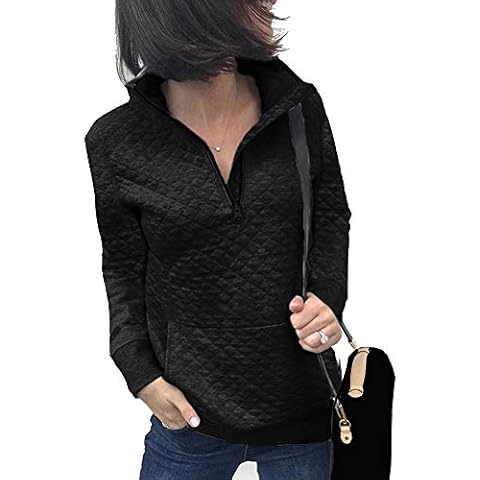Artfish Women Long Sleeve Quarter Zip Sweatshirts Quilted Pattern Casual Pullover Shirts with Pocket - Black - Medium Cover