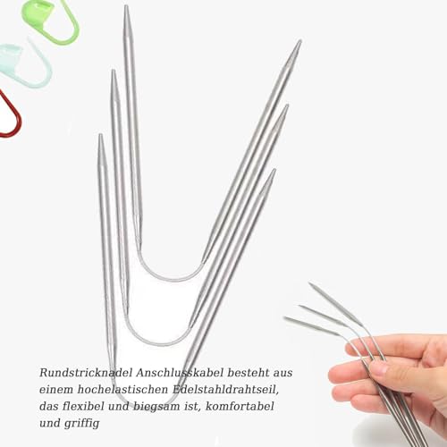 Suetou Lot de 15 aiguilles à tricoter circulaires (2 mm/2,5 mm/3 mm/3,5 mm/4 mm) - Crasy Trio - Avec 30 broches de fixation - Pour pulls, écharpes, chapeaux, manches – vue 4