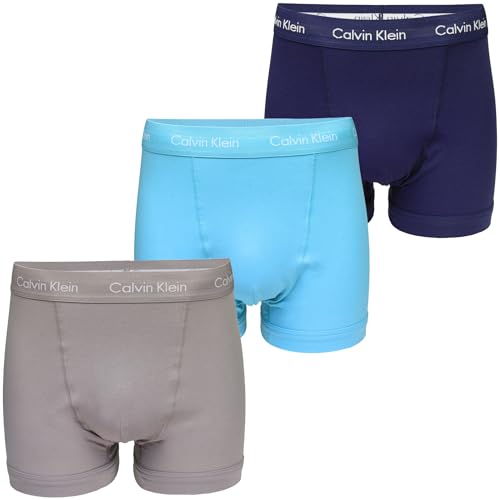 Calvin Klein Herren 3er Pack Boxershorts Trunks Unterwäsche, Mehrfarbig (Cool Wtr Gry Sand Evn Bl W/ Wh Wb), S