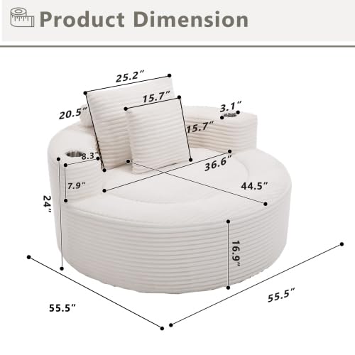 Image of Trustyue Boneless Couch,Comfy Fluffy Sofa Bed,Upholstered Sleeper Sofa with Cup Holder and Throw Pillows,Corduroy Plush Cloud Lounge Chair
