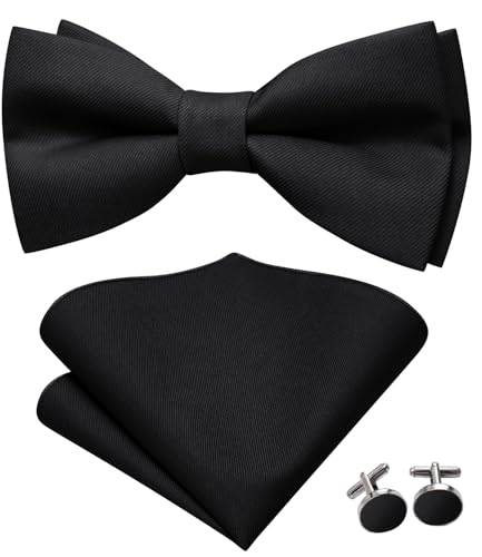 Image of Hi-Tie Bow Ties for Men Pre-Tied Pocket Square with Cufflinks Mens Bowtie Sets for Wedding Formal Party