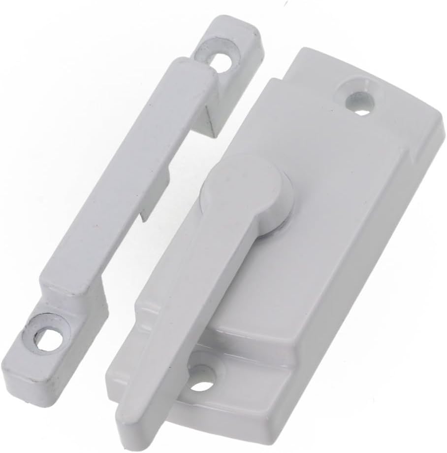 Zinc Alloy Sash Lock for Vertical Slider & Casement, 60x25mm White Sliding Sash Fastener with Anti-Burglary Security Hook, Secure Door Catch for Double(Right)