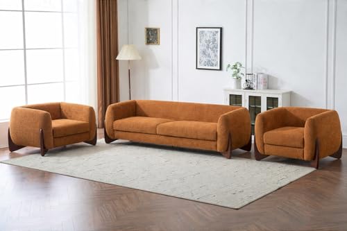 Image of Modern Classic 5 Seater Sofa Couch Fabric & Velvet Tufted Chesterfield Sofa Living Room and Office (Boucle Mustard 3+1+1) | Premium Material