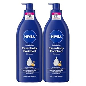NIVEA Essentially Enriched Body Lotion for Very Dry Skin with Hyaluronic Acid, Almond Oil and Deep Nourishing Serum, 72-Hour Body Moisturizer, 16.9 Fl Oz Pump Bottle, Pack of 2