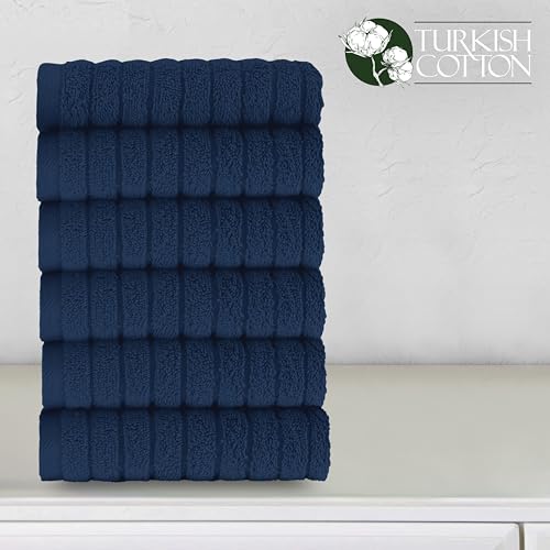 Image of Elegant Comfort 100% Turkish Cotton Corduroy Ribbed Luxury Washcloths 6 Pack Soft 13 x 13 Inch - Higly Absorbent, Durable, Quick Dry, Spa Premium Hotel Quality for Bathroom or Travel, Navy
